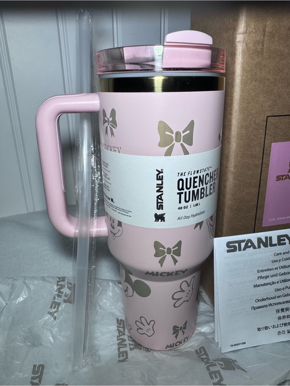 Stanley Pink Mickey Stainless Travel Tumbler with Gold Accents